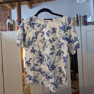 Zara Blue and White Toile Blouse